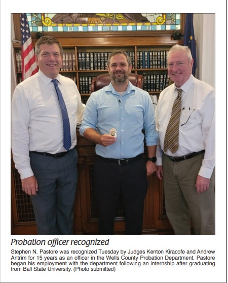 Congratulations to Stephen Pastore, recognized for 15 years of service to Wells County Probation.
