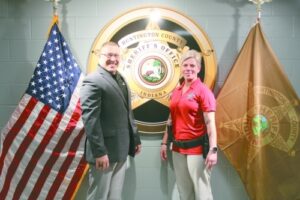 Sheriff Chris Newton and Jami Fox stand in the lobby of the Huntington County Jail. Photo by Joseph Slacian 